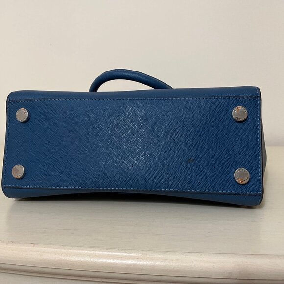 Michael Kors Selma Medium Studded Blue Saffiano Leather Crossbody Handbag - Picture 9 of 15